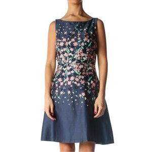 Loft Fit And Flair Blue Gray Floral Sleeveless Dress Above the Knee Size 8P